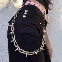 Belts Fashion HipHop Gothic Women Girls Link Coil Adjustable Strap Punk Rivet Belt Spike Waist Chain