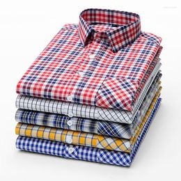 Men's Casual Shirts Cotton Men Oxford Longsleeve Shirt Slim Buttons Plaid Mens Business Work Dress Plus Size