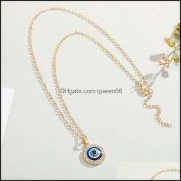 Pendant Necklaces Turkish Crystal Evil Eyes Necklace For Womens Jewelry Gold Color Clavicle Chains Habqq Huqzm 718 Q2 Drop Delivery P Dhk7Q