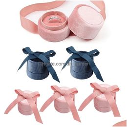 Jewellery Boxes Veet Round Box Wedding Ring Case With Elegant Ribbon Pendant Necklace Earrings Storage Holder For Proposal Dro Dhgarden Dh0Te