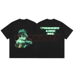 New Fashion Mens Black T Shirt Men Womens Short Sleeve T Shirts Summer Green Letter Print Tees Size S-XL