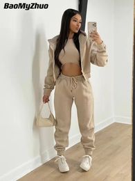 Women's Tracksuits Winter Three Piece Set Tracksuit Oversized Suit Autumn Trouser Set Female Sweatshirt Solid Sports Hoodie Sportswear 230110