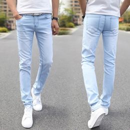 Мужские джинсы мужчины растягивают джинсы скинни мужской дизайнерский дизайнерский бренд супер эластичные прямые брюки джинсы Slim Fit Fashion Jeans Sky Blue 230111