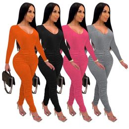 Designer Jumpsuits Women Bodycon Rompers Autumn Clothes Long Sleeve Solid Jumpsuits One Piece Outfits Skinny Overalls leggings Casual Streetwear Wholesale 8467