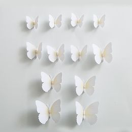 Wall Stickers 12Pcs Creative White PVC Butterfly Decal With Magnet 3D Butterflies Art Animal Room DIY Decorations