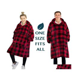 Blankets Flannel Hoodie Blanket Warm Soft Robe Sweatshirt Plover Veet Thick One Size Fits All Men Women Hoodies Coats Drop Delivery Dh4Is