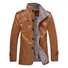 Men's Jackets 2023 Autumn And Winter Men's Plus Velvet PU Fur Fashion Casual Mid-length Stand-up Collar Leather Jacket Size M-6XL