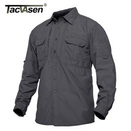 Men's Casual Shirts TACVASEN Tactical Summer Lightweight Quick Drying Army Military Long Sleeve Outdoor Work Cargo 230111