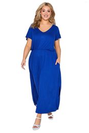 Plus Size Dresses Short Sleeve Summer Chic Dress Women Casual Elastic Waist Maxi Straight Female Big Beach 5XL 6XL