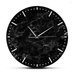 Wall Clocks Black Texture Stone Pattern Clock Silent Movement Quartz Time Modern Acrylic Printed Marble Home Decoration