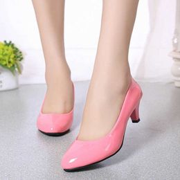 Dress Shoes Wedding Blue High Patent Leather Low Heels Shoes Women Professional Ladies