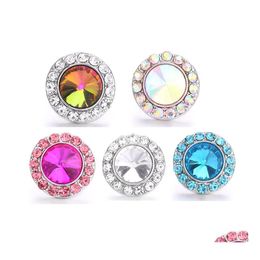Other Colorf Flower Crystal Snap Button Jewellery Components Sier Round 18Mm Metal Snaps Buttons Fit Bracelet Bangle Noosa For Women M Dhcil