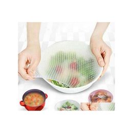 Other Kitchen Dining Bar 4Piece/Set Sile Seal Er Suction Pot Lids Food Grade Fresh Kee Wrap Lid Stretch Kitchen Tools Drop Delive Dhokf