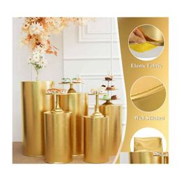 Party Decoration Gold Products Round Cylinder Er Pedestal Display Art Decor Plinths Pillars For Diy Wedding Decorations Holiday Drop Dh9Oe