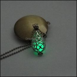 Pendant Necklaces Teardrop Openwork Essential Oil Necklace Diffuser Wholesale Per Aromatherapy Jewelry Diffusers Metal Volcanic 254 Dhc3S