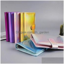 Notepads A6 Cute Laser Notebook File Folder Pu Leather Loose Leaf Notepad Er Travel Journal Binder Ers Office School Supplie Dhgarden Dhfao