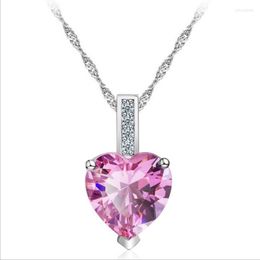 Pendant Necklaces Fashion Pink Zircon Hearts And Arrows CZ Necklace