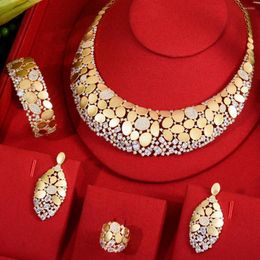 Necklace Earrings Set KellyBola Russian Bride Wedding 4PCS For Women Luxury Noble CZ Necklace/Bracelet/Earrings/Ring Jewellery