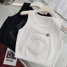 Women's Vests Sexy Three-dimensional Knitted Crop Top Sweater Vest Women Sleeveless O-neck Short Tees Camisole Streetwear Stylish Chic Ladies 230111