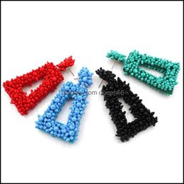 Stud Double Sided Hand Woven Rice Bead Bohemian Style Creative Exaggerated Earrings 1627 Q2 Drop Delivery Jewelry Dhkya