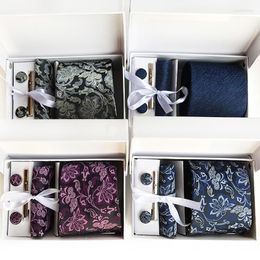 Bow Ties Luxury Mens Gift Box Set For Wedding Banquet Necktie Pocket Square Cufflinks Tie Clip Shirt Accessories Man Blue Cravat