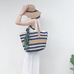 Evening Bags Female Shoulder Bag Summer Stripe Handbags Large Capacity Wave Point Silk Scarf Hand Woven Small Travel Totes