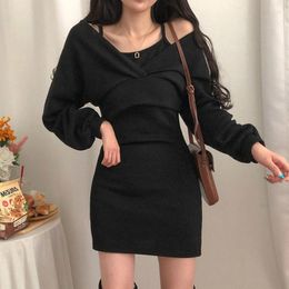 Casual Dresses Women's Summer Dress Y2K Korean Fashion Two Piece Loose Blouse With Bodycon Suspender Mini Dresse Set Sexy Girl Party