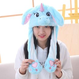 Caps Hats Women Cute Plush Unicorn Rabbit Hat Girls Beanies Moving Dancing Rabbit Ears Hats Animal Cartoon Winter Warm Cap For Baby Boys 230111