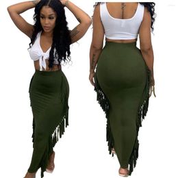 Skirts Autumn Winter Tassel Long Women Sexy High Waist Bodycon Olive Green Colour Streetwear 2023 Fashion Clothes Clubwear