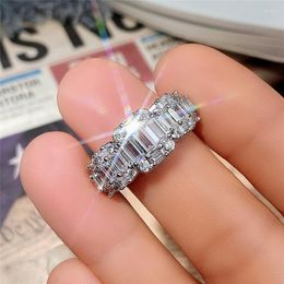 Cluster Rings Gorgeous Promised Love Wedding Jewellery Full Paved Square Crystal Zircon Elegant Women Marriage Engagement Ring