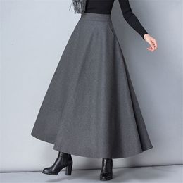 Skirts Winter Women Long Woolen Skirt Fashion High Waist Basic Wool Female Casual Thick Warm Elastic ALine Maxi O839 230110