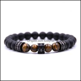 Beaded Mens And Womens 8Mm Matte Black Agate Sier Microinlaid Cylindrical Spacer Bracelet Natural Stone Yoga Drop Delivery Jewellery Br Dhlx0