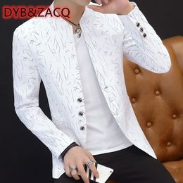 Men's Suits Blazers Printed Small Male Korean Version of The Self-cultivation Stand-up Collar Chinese Tunic Casual Thin Jacket Youth 230111