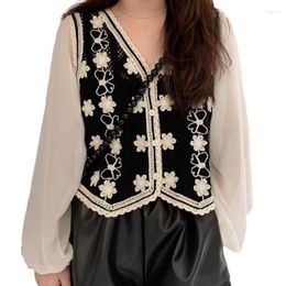 Women's Jackets Womens Crochet Knit Chiffon Puff Long Sleeve Cropped Cardigan Embroidery Floral V-Neck Button Down For JACKET Coat Blous