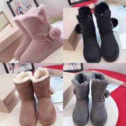 With Box Australia Suede Shearling Boots Australian Branded WGG Shoes Fur Ball Chain Ankle Boot Women Men Mid Calf Booties Plush Fluffy