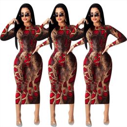 Women S Clothing Sexy Tight Casual Dresses Long Sleeve Printed Pencil