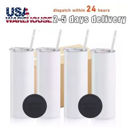 USA Stock 25pc/carton STRAIGHT 20oz Sublimation Tumbler Blank Stainless Steel Mugs DIY Tapered Vacuum Insulated Car Coffee 2 Days Delivery ss0111