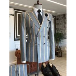 Men's Suits Blazers Arrival Wide Stripe Men Peaked Lapel Custom Made Slim Fit Tuxedo Masculino Blazer Prom Daily Wear 2 Pcs JacketPants 230111