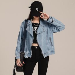 Women's Jackets Female Streetwear Oversized Coat Lapel Motorcycle Jacket Spring Autumn Short Women's Denim Jean Casual Loose Tops