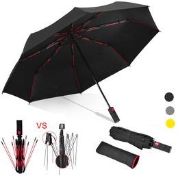 Umbrellas 46 Inch Men's Women's Anti-UV Rain Windproof Travel Umbrella 3 Fold Auto Open Close Automatic Black Coating UV