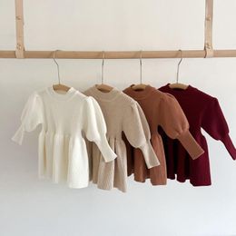 Clothing Sets 4186D Ins Girl's Knitted Dress 2023 Autumn And Winter Korea Sweater Skirt Solid Color All Match Girl