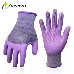 XINGYU Hand Protective Work Gloves Purple Latex Coating Garden 1/3/6/12 Pairs Tear Resistance Anti-fatigue Good Grip