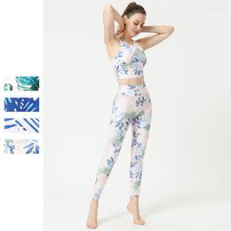 Active Sets European And American Printed Yoga Pants Women's Quick-drying Beautiful Back Sports Bra Fitness Suit Gym Set Women