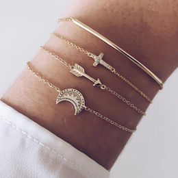 Link Bracelets Pcs/ Set Vintage Crystal Cross Moon Arrow Geometry Women Bracelet Female Charm Jewellery Gifts Chain