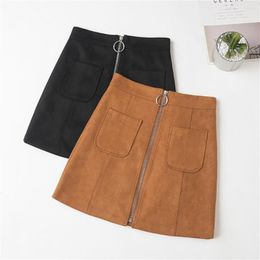 Skirts Sexy Package Hip Skirt Summer Suede Fabric High Waist Women Mini Ladies Elegant Casual Black Zipper A-Line Short