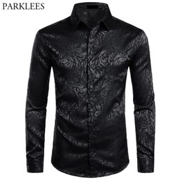 Men's Casual Shirts Floral Black Dress Stylish Long Sleeve Steampunk Men Party Club Bar Social Male Chemise Homme 230111