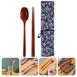 Dinnerware Sets Cutlery Wooden Set Chopsticks Travel Spoon Utensils Flatware Portable Japanese Camping Lunch School Tableware Reusable