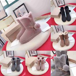 2022 Australia Winter Boots Australian Suede Shearling Ankle Boot Women Girls Pom Fur Ball Chain Mid Calf Booties Plush Fluffy furry Bootie