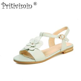 Sandals Pritivimin FN192 Fashion Women's Summer Laidies Peep Open Toe Strappy Low Heels Apricot Mint Green Gladiato Shoes