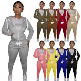 Women's Two Piece Pants Hooded Sport 2 Pieces Tracksuit Sets Women Long Sleeve Zipper Up Top And Drawstring Spring Outfits Matching